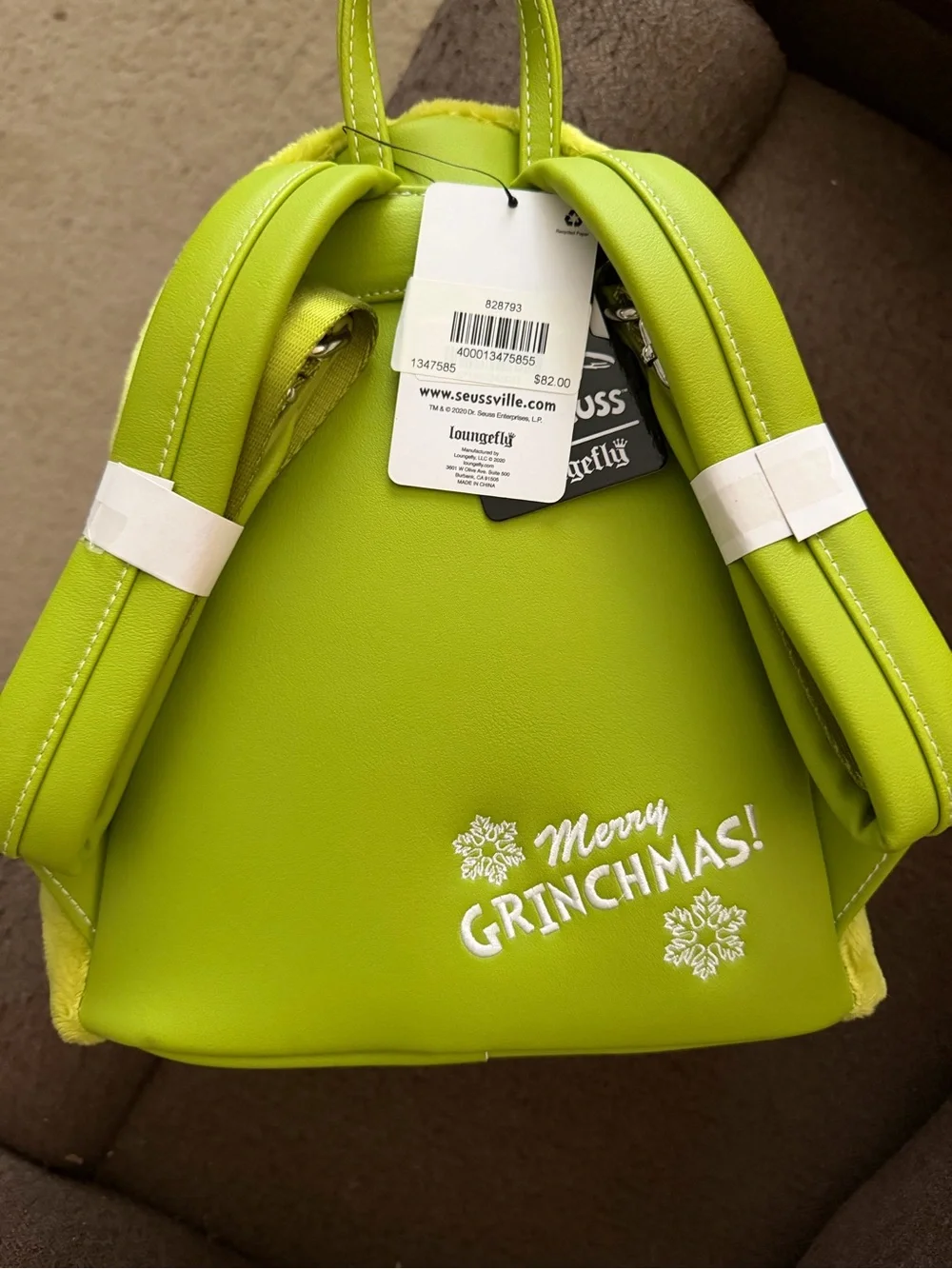 Loungefly Dr. Seuss Grinch Plush Backpack in Lime Green with Red Hat